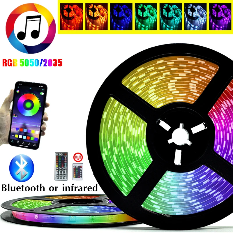 

LED strip light RGB SMD 5050 2835 Flexible LED light strips 5M 10M 15M20M luces led Tape Diode DC12V IR Remote Control+Bluetooth