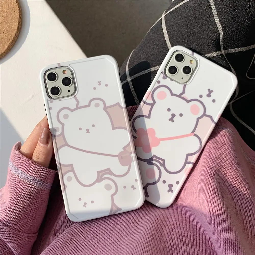 Корейский стиль INS милый мультяшный медведь противоударный матовый белый чехол