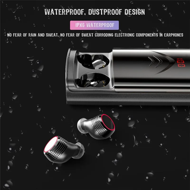 T9 TWS Wireless bluetooth 5.0 Earphone Smart Touch HiFi Noise Reduction IPX7 Waterproof Sport Earbuds with 6000mAh Charging Case