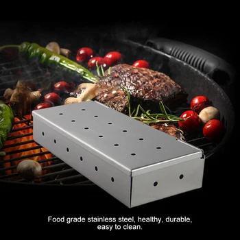 

Stainless Steel Smoke Box BBQ Smoke Box Wood Chip Smoker For Meat Smoking Barbecue