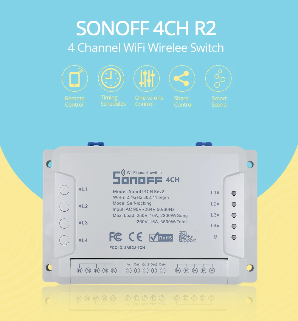 Sonoff 4CH R2 беспроводной многоканальный wifi переключатель независимый пульт дистанционного управления умный дом автоматизация модуль управления Лер 220 В