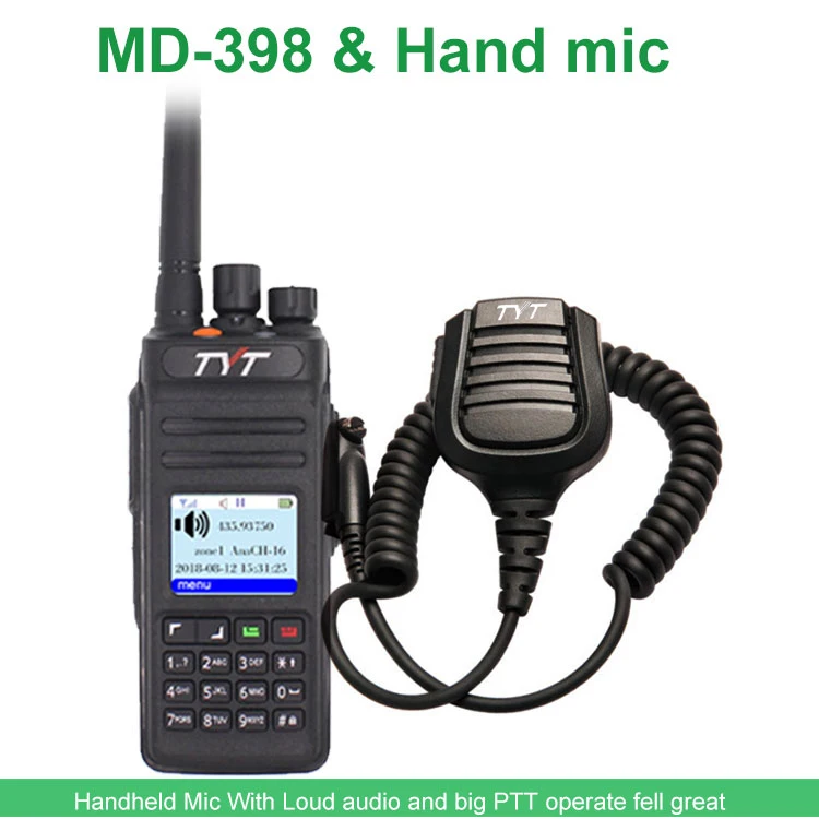 TYT MD-398 DMR радиостанция IP67 Водонепроницаемый 136-174 МГц 10 Вт рация с GPS встроенный 2800 мАч радиоприемник - Цвет: Add Microphone