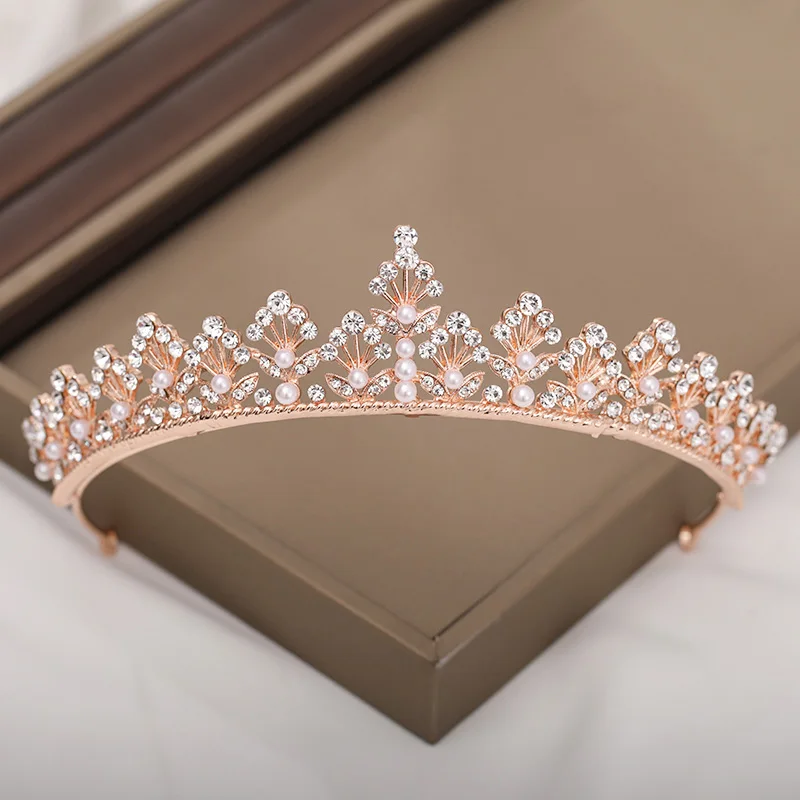 

FORSEVEN Rose Gold Color Shining Crystal Pearls Tiaras and Crowns Diadem Bride Noiva Bridal Wedding Veil Decorative Jewelry