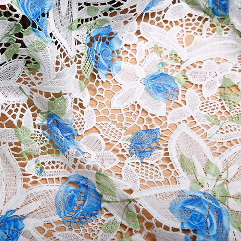 kpop синий цветочный принт Водорастворимая кружевная ткань для летнего платья Африканский tissu telas por metro tissus au metre tela stof