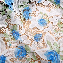 kpop синий цветочный принт Водорастворимая кружевная ткань для летнего платья Африканский tissu telas por metro tissus au metre tela stof