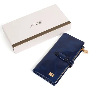 

JCCS Brand Designer Genuine Leather Folding Wallet Women's & Men's Long Wallet Retro Purse Clutch Wallets