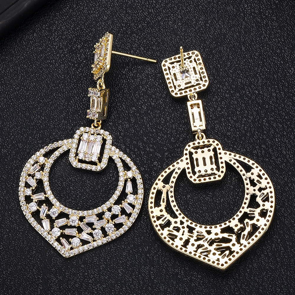 ACCKING Luxury peach heart Full Micro Cubic Zirconia Women Bridal Wedding Engagement Earring wholesale