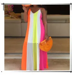 Criss Cross V-neck Loose Long Dress Summer Maxi Vintage Dresses For Women Casual Streetwear Half Sleeve Robe Pink Vestido
