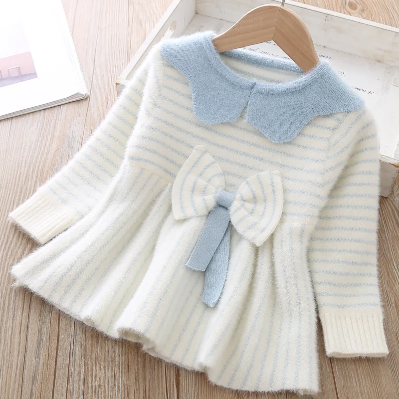 BZ538 sky blue Humor Bear/Новинка г.; осенне-зимнее платье-свитер для девочек; детская одежда; детский трикотажный костюм-свитер для девочек - Цвет: BZ538 sky blue