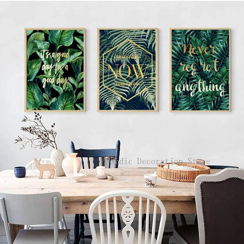 

Wall Art Gold Now Letter Green Leaf Plant Art Print Posters And Prints Canvas Painting Nordic Decoration Home Pictures Unframed