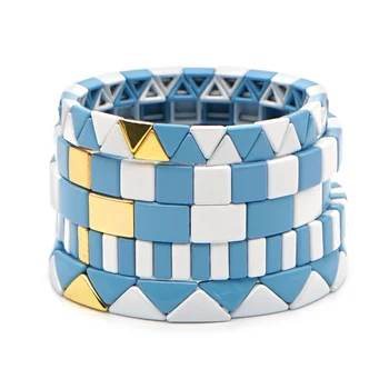 

Shinus 2020 Bracelets For Women Fashion Handmade Geometric Enamel Stretch Bracelet Jewelry Pulsera Tile Beaded Armband Wholesale