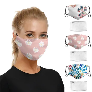 

1PC Cotton Print Flower Mouth Masks for Protection Face Mask Reusable Mask Washable Mascarillas Earloop Mask with 2PC filters D