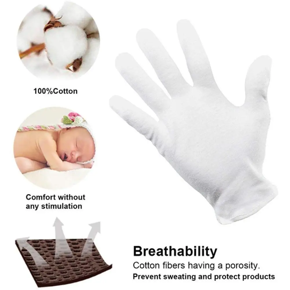 12 Pairs Cotton White Gloves General Purpose Moisturising Lining Gloves S-XL Size