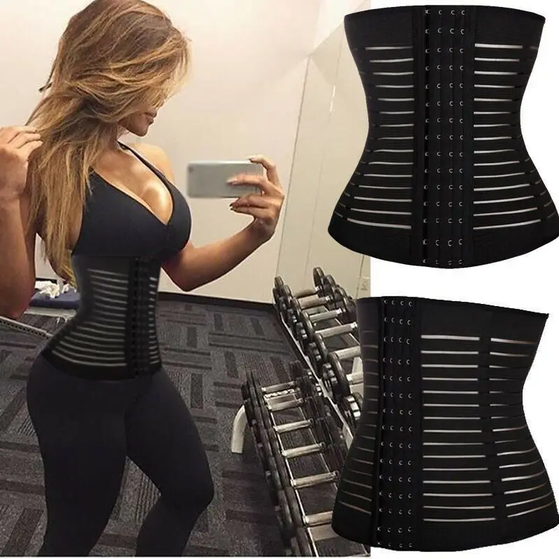 M-3XL-Waist-Trainer-Breathable-Firm-Women-Body-Shaper-Plus-Size-Slimming-Belt-Solid-Black-Skin