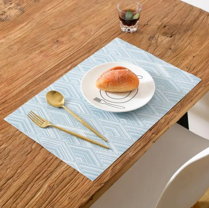 PVC Placemat Geometric Non-slip Pads Dinner Table Mat Mug Coffee Plate Cup Coaster Kitchen Table Decoration Accessories - Цвет: Синий
