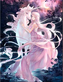 

JMINE Div 5D Unicorn fairy moon Full Diamond Painting cross stitch kits art High Quality Cartoon 3D paint by diamonds
