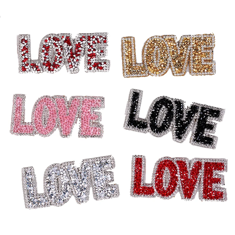 

Letters Patch Cloth LOVE Rhinestone Iron on Letters Diy Patch Cute Applique Clothes Patches for Clothing Transfers for Clothing