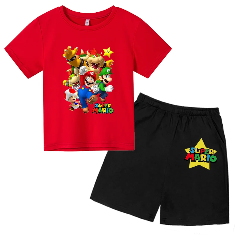 Super Mario  Children T-Shirts + Shorts Sets Fashion Lovely Boys Girls Pure Cotton Toddler Casual 4T-14T Kids Game little kid suit