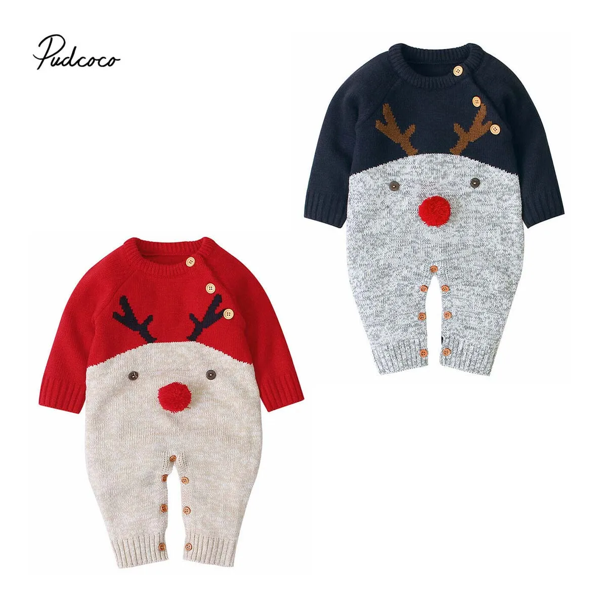 Brand Xmas Baby Kids Knit Infant Romper Sweater Jumpsuit Winter Warm New Boy Girl Deer Knitwear Deer Costume Baby Clothes