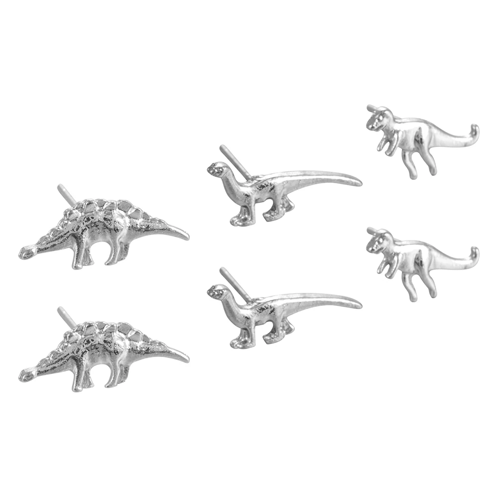 European and American retro earrings 3Pairs/set Gold Silver Dinosaur Earrings Cute Ear Stud earring Small Set Jewelry decoration