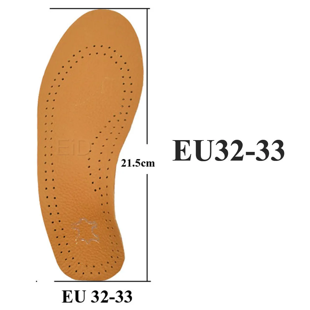 EiD кожаные детские ортопедические стельки для детской обуви плоская поддержка свода стопы ортопедические подушки коррекция уход за здоровьем ног стелька - Цвет: EU(32-33) 21.5cm