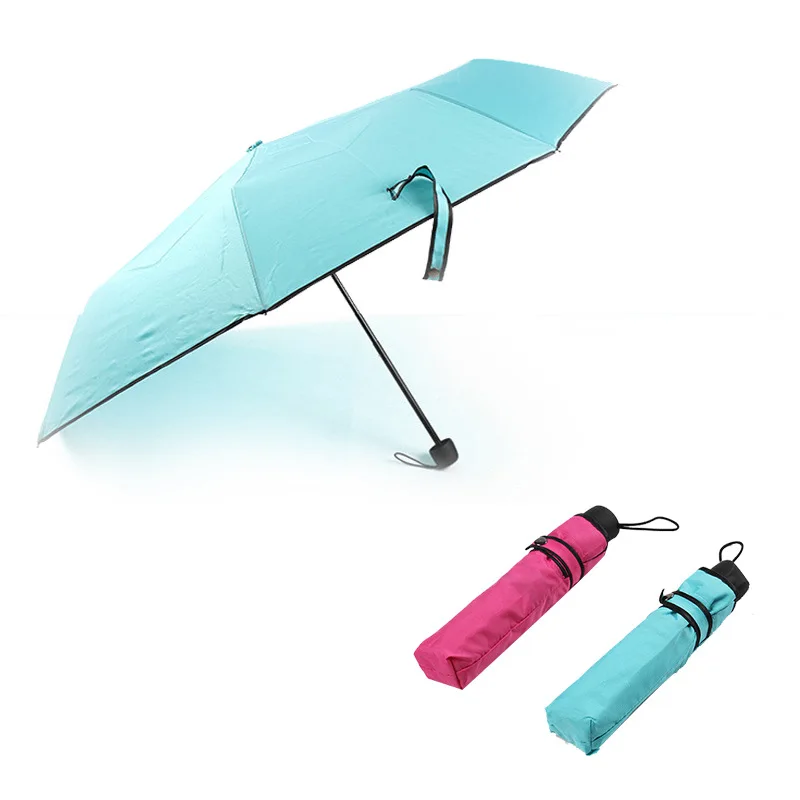 

Creative Rain Gear Manufacturers Direct Selling South Korea Solid Color Cool Covered Edge Three Fold Folding Umbrella Advertisin