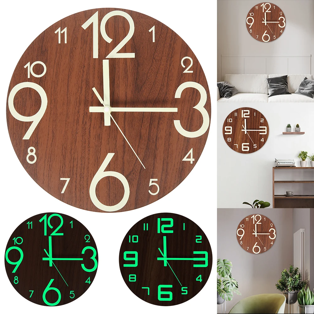 GLOW IN DARK Round Wall Clock Bedroom Kitchen Clocks Sweep NW AU Silent M5P3 