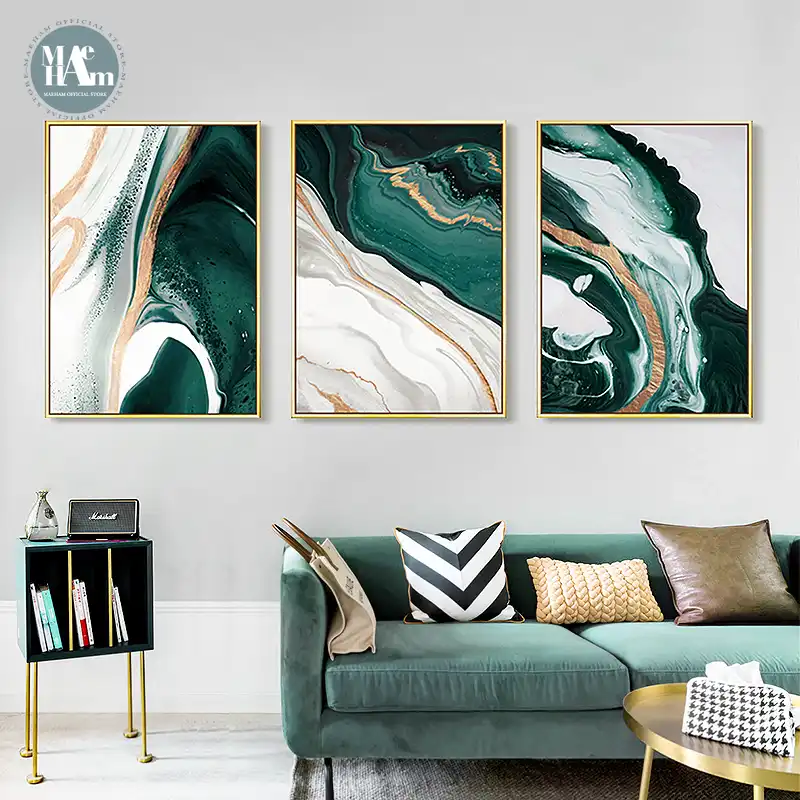 Modern Abstract Gold foil lines Green Canvas Art Paintings For Living Room  Bedroom Posters And Prints Wall Poster Home Decor|Painting & Calligraphy| -  AliExpress