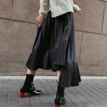 Новинка, корейские весенние женские юбки с высокой талией, асимметричные плиссированные свободные широкие Японские Женские юбки L954