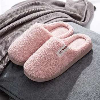 

Men Women Winter Slippers Warm Home Plush Soft Slipper Indoors Anti-slip Winter Floor Bedroom Shoes House Slippers Fur Kapcie 46