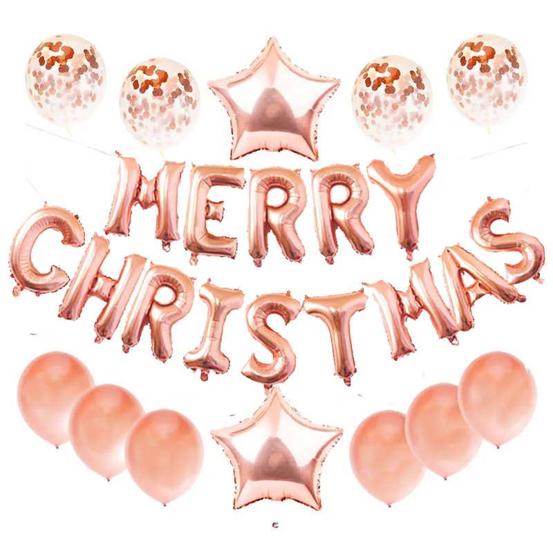 16 дюймов веселые рождественские воздушные шары из фольги с буквами счастливые новогодние вечерние украшения алфавит воздушные алюминиевые шары Набор принадлежностей - Цвет: B MCSuit4 Rosegold