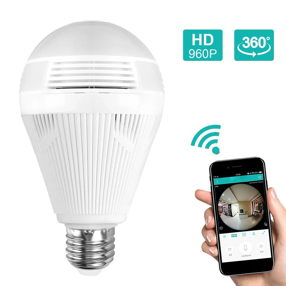 Smart IP Camera 360° Panoramic APP Control 2 Way Audio Night Vision Surveillance WIFI Home Security Light Bulb Cam | Безопасность и