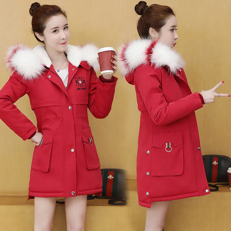 Long Parka Coat For Women New Winter Cashmere Warm Cotton Padded Jacket Female Parkas Pocket Woman Outwear