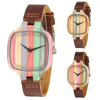 

Durable Multicolor Square Bamboo Dial Hypoallergenic Wood Watch Women Waterproof Analog Quartz Wrist Watch Ladies Женские часы