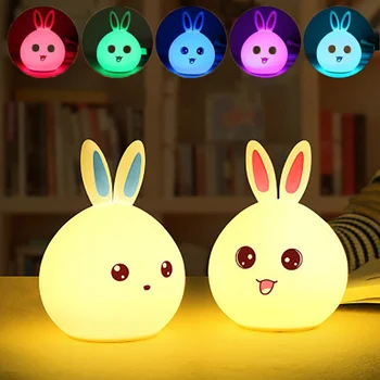 

Cute Cartoon Rabbit LED Night Light USB Charing Remote Touch /touch Sensor Silicone Bunny 3d Lamp Birthday Gift for Kids Girls