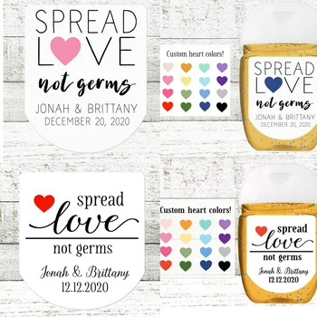 

Personalized Wedding Favor Labels Mini Sanitizer Labels for Wedding Shower Elopement Spread Love Not Germs PocketBac sized