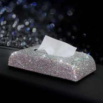 

Glitter White Red Diamonds Decoration Car Tissue Box Block Armrest Paper Towel Cover Tissue Box Bling Bling Gift for Women