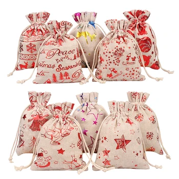 

10pcs Christmas Candy Bag Drawstring Gift Bags Storage Bag for Candy Wrapper Gift Birthday Christmas Party Favor Supplies