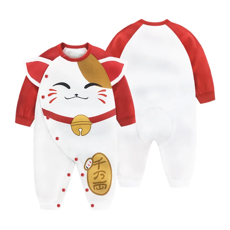 Новая одежда для новорожденных девочек Комбинезон с рисунком Lucky Cat милый костюм