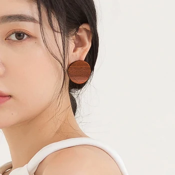 

AENSOA ENatural Wood Earring Wodden Round Big Drop Earrings Handmade Antique Vintage Women Jewelry Large Fashion Jewelry Gift