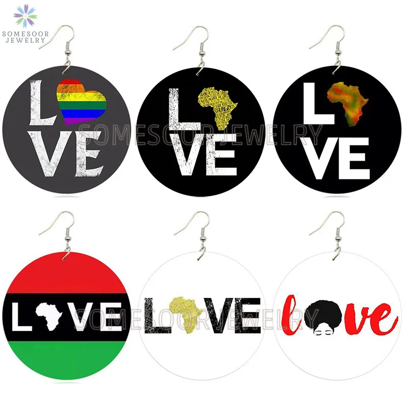 SOMESOOR Love My афро африканские деревянные висячие серьги черные допы искусства Locs 6