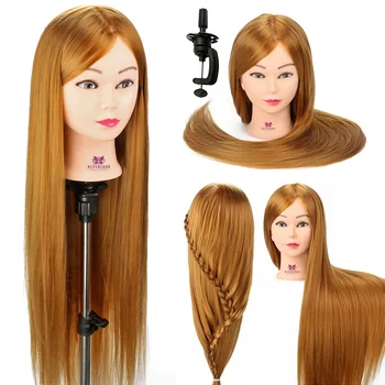 

Salon 75CM High Temperature Fiber Hair Mannequin Head With Stand Comb Set Long Brown Wig Hairdressing Dummy Dolls Head For Woman
