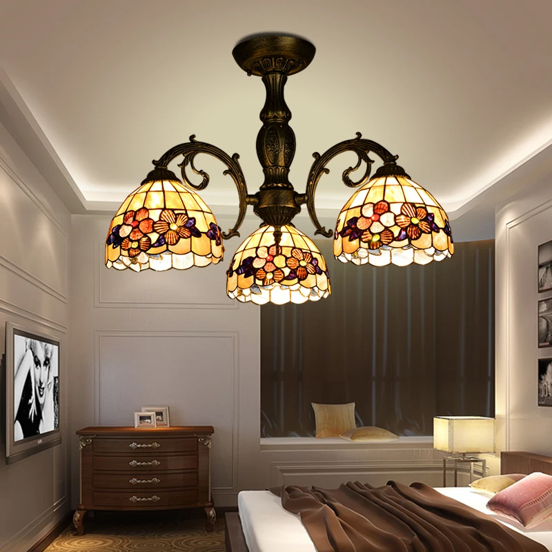

European Vintage Mediterranean 8" shell Ceiling light E27 LED 110/220V lamp for home retro restaurant