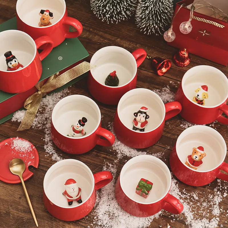 Christmas Mug Coffee Milk Breakfast Snowman Ceramic Tea Cup Cartoon 3D Animal Gift Water Office Drinkware | Дом и сад