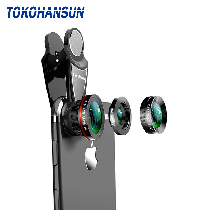 Набор объективов для телефона TOKOHANSUN 3 в 1 рыбий глаз и супер широкий угол 0 63x