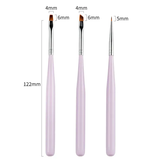 3Pcs Acrylic French Stripe Nail Art Liner Brush Set 3D Tips Manicure Ultra-thin Line Drawing Pen UV Gel Brushes Painting Tools TE450