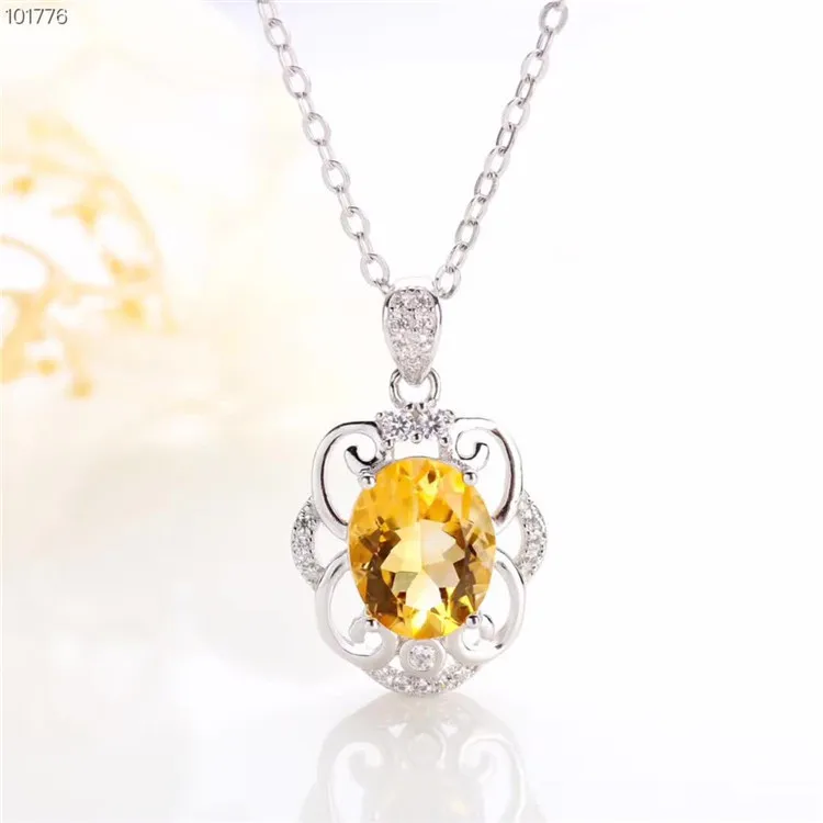 

Hot Sales Multicolored xiang shi pin S925 Silver Plated 18k Gold Inlaid Natural Yellow Crystal Topaz Pendant Necklace