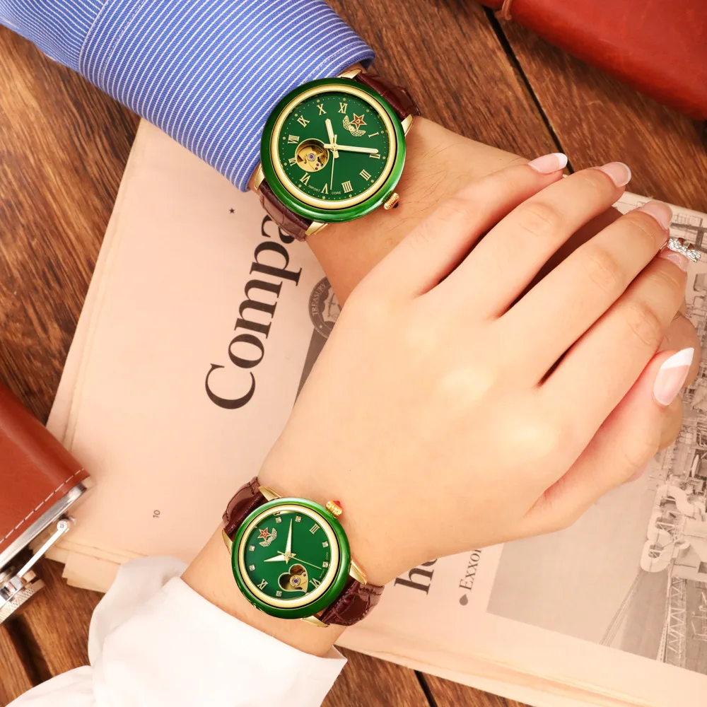 Новые Роскошные jade женские часы Лидирующий бренд мужские наручные часы автоматические механические пара Креативные натуральный нефрит деловые мужские часы