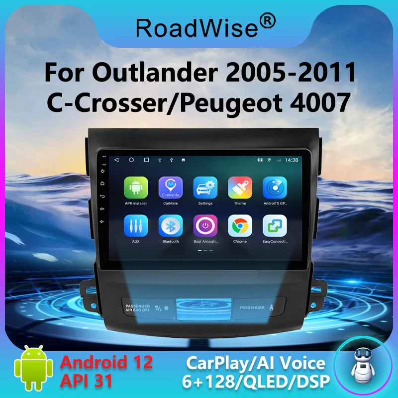 Roadwise Android 12 For Mitsubishi Outlander XL 2 2005 2006 2007 -2011 Peugeot 4007 Citroen C-Crosser NO DVD 2Din 4G GPS | Автомобили и