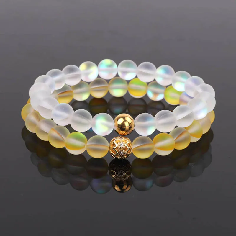 2PCS/SET New Fashion AB Glass Beads Women Jewelry Bracelet Moon Flash Color Beaded Elastic Bracelet Lady - Image 2